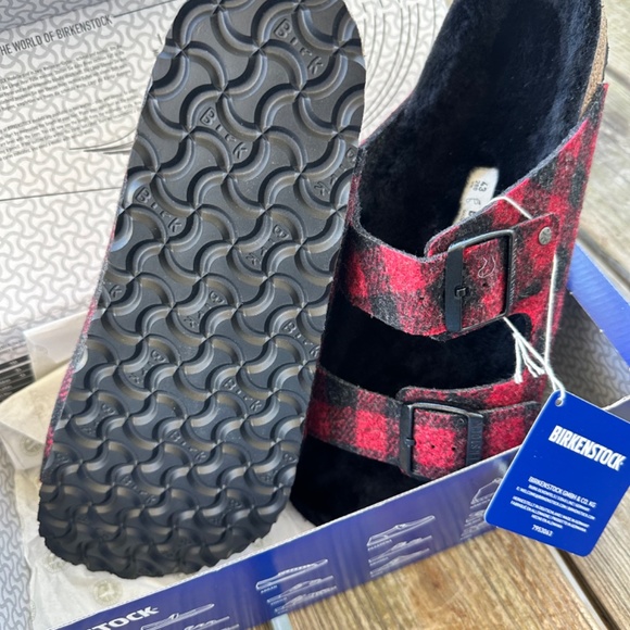 Birkenstock Plaid Red Arizona Shearling Lined Mens 10 EU43 main image 5